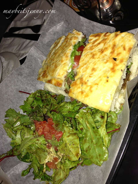 Kobe Burger Panini - my usual order. The salad and its dressing is still great. The burger this time was dry and tasteless - I was very disappointed. The burger is usually flavorful and is cooked to your specifications. They did cook it medium rare as requested but it was still very rough.