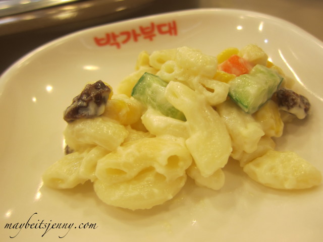 Korean style Mac Salad - it did not taste good. Yes that's raisin you spot in the upper left corner...