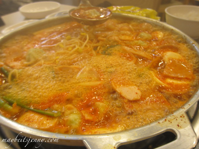 Here is the budae jigae boiling away. I thought the dish was good but not great. We also paid extra for additional ingredients which included noodles and dumplings. Yum.